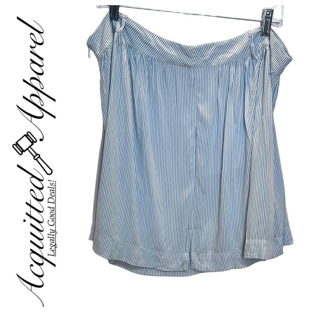 Crown & Ivy Blue White Sripe Pleated Loose Fit Shorts